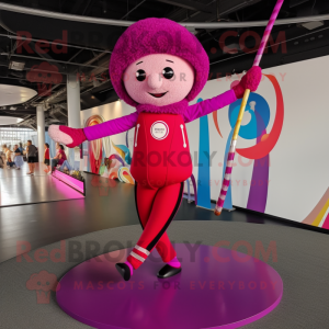 Magenta Tightrope Walker mascot costume character dressed with a Capri Pants and Keychains