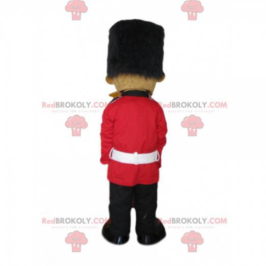 Maskot medvídka oblečený jako britský strážce, velšský strážce