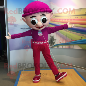 Magenta Tightrope Walker mascot costume character dressed with a Capri Pants and Keychains