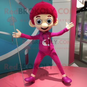 Magenta Tightrope Walker mascot costume character dressed with a Capri Pants and Keychains