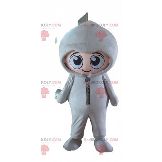 Kindmascotte gekleed in een witte jumpsuit - Redbrokoly.com