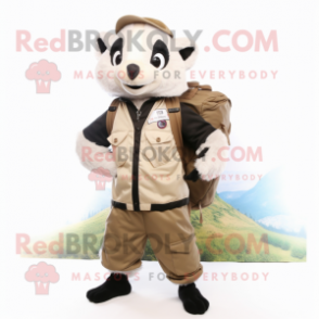 Cream Badger mascot costume character dressed with a Cargo Pants and Backpacks