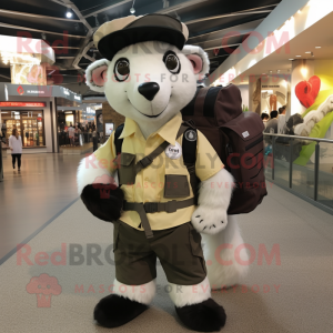 Cream Badger mascot costume character dressed with a Cargo Pants and Backpacks