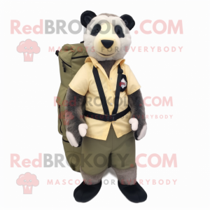 Cream Badger mascot costume character dressed with a Cargo Pants and Backpacks