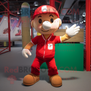 Red Juggle mascot costume character dressed with a Cargo Pants and Beanies