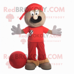 Red Juggle mascot costume character dressed with a Cargo Pants and Beanies