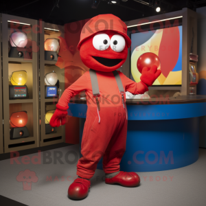 Red Juggle mascot costume character dressed with a Cargo Pants and Beanies