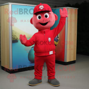 Red Juggle mascot costume character dressed with a Cargo Pants and Beanies