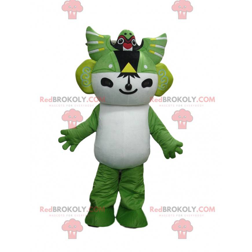 Mascota de personaje de manga blanco y verde, traje de manga -