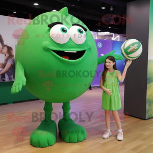 Green Basketball Ball mascot costume character dressed with a Maxi Skirt and Smartwatches