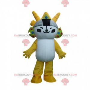 Mascote de personagem de mangá branco e amarelo, fantasia de