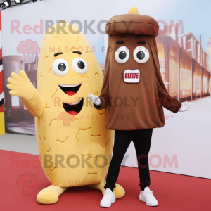 Brown French Fries mascot costume character dressed with a Sweatshirt and Clutch bags