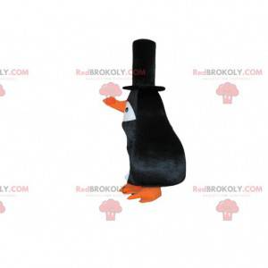 Maskot tučňáka, kostým černého ptáka s dlouhým zobákem -