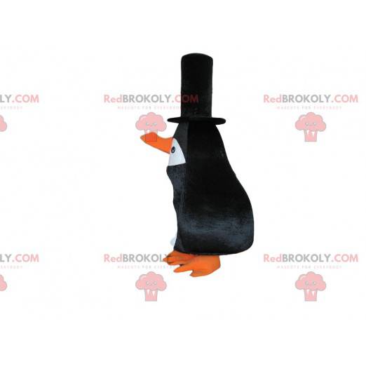 Mascotte pinguïn, zwart vogelkostuum met een lange snavel -
