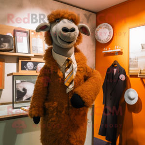 Rust Suffolk Sheep mascot costume character dressed with a Suit and Shawls
