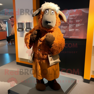 Rust Suffolk Sheep mascot costume character dressed with a Suit and Shawls