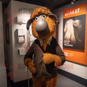Rust Suffolk Sheep mascot costume character dressed with a Suit and Shawls