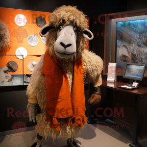 Rust Suffolk Sheep mascot costume character dressed with a Suit and Shawls