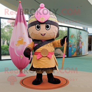 Peach Samurai mascot costume character dressed with a Corduroy Pants and Necklaces