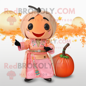 Peach Samurai mascot costume character dressed with a Corduroy Pants and Necklaces