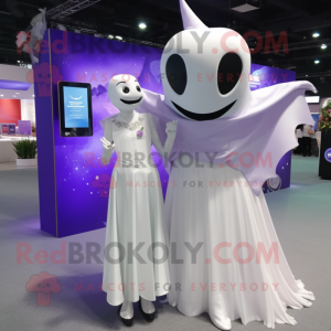 Lavender Manta Ray mascot costume character dressed with a Wedding Dress and Smartwatches