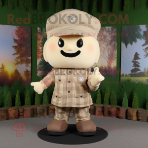 Cream Army Soldier mascot costume character dressed with a Flannel Shirt and Necklaces