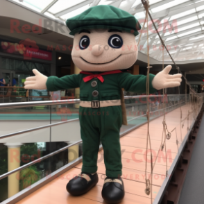 Forest Green Tightrope Walker mascot costume character dressed with a T-Shirt and Berets