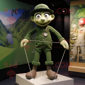 Forest Green Tightrope Walker mascot costume character dressed with a T-Shirt and Berets