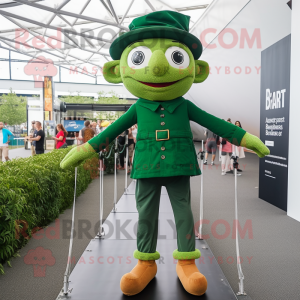 Forest Green Tightrope Walker mascot costume character dressed with a T-Shirt and Berets