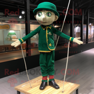 Forest Green Tightrope Walker mascot costume character dressed with a T-Shirt and Berets