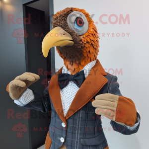 Rust Guinea Fowl mascot costume character dressed with a Blazer and Mittens