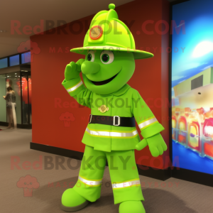 Lime Green Fire Fighter mascot costume character dressed with a Swimwear and Shoe clips