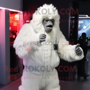 White Orangutan mascot costume character dressed with a Jacket and Gloves