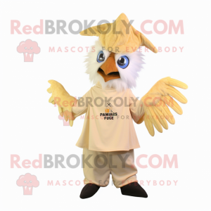 Cream Harpy mascot costume character dressed with a Flare Jeans and Cummerbunds