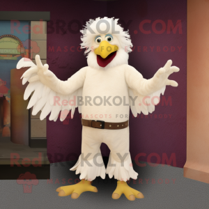 Cream Harpy mascot costume character dressed with a Flare Jeans and Cummerbunds