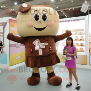 Tan Chocolate Bar mascot costume character dressed with a Mini Dress and Watches