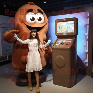 Tan Chocolate Bar mascot costume character dressed with a Mini Dress and Watches
