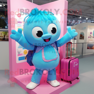 Sky Blue Pink mascot costume character dressed with a Playsuit and Messenger bags