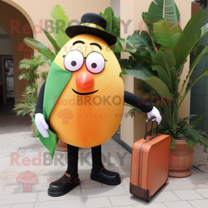 Olive Grapefruit mascot costume character dressed with a Suit and Briefcases