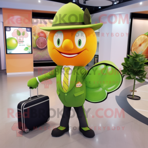 Olive Grapefruit mascot costume character dressed with a Suit and Briefcases