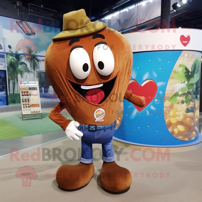 Brown Heart mascot costume character dressed with a Flare Jeans and Shoe clips Brown Heart mascot costume character dressed with a Flare Jeans and Shoe clips