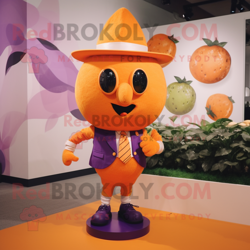 Orange Grape mascot costume character dressed with a Rash Guard and Bow ties