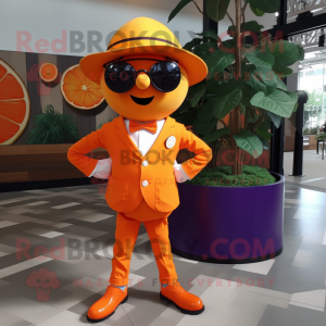 Orange Grape mascot costume character dressed with a Rash Guard and Bow ties