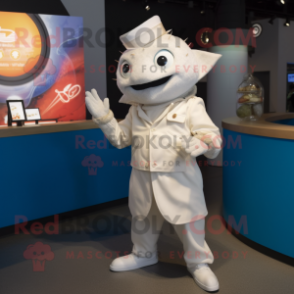 White Fish And Chips mascot costume character dressed with a Jacket and Bracelet watches