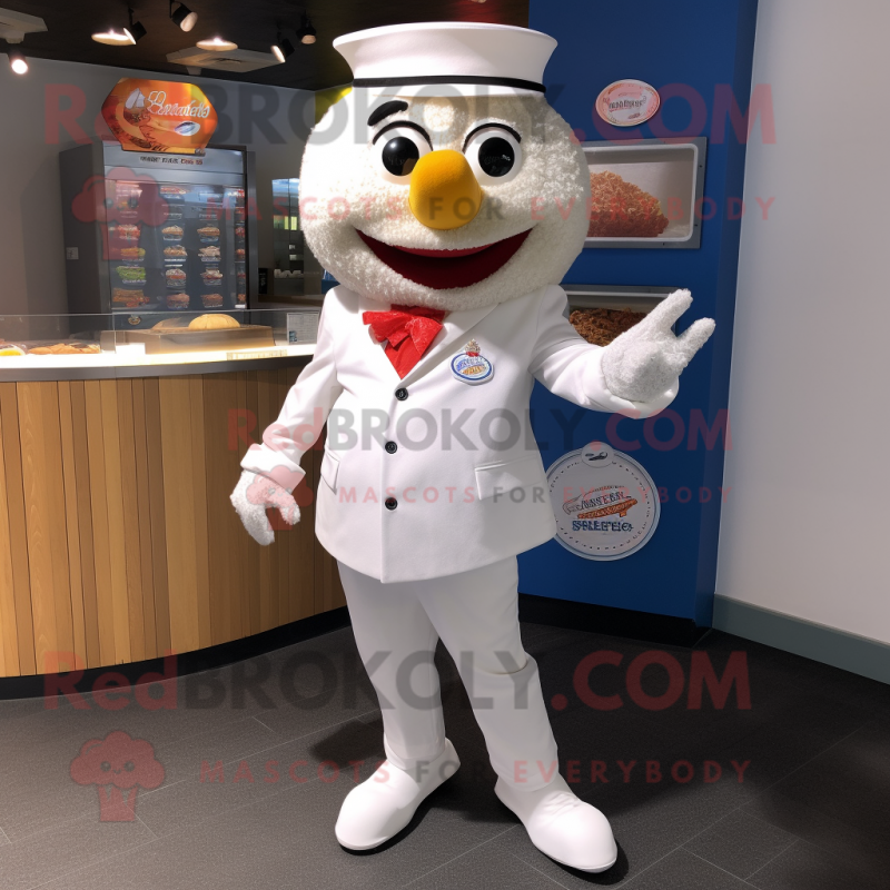 White Fish And Chips mascot costume character dressed with a Jacket and Bracelet watches