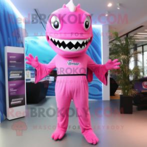 Pink Barracuda mascot costume character dressed with a Bodysuit and Belts