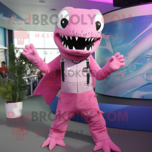 Pink Barracuda mascot costume character dressed with a Bodysuit and Belts