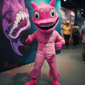 Pink Barracuda mascot costume character dressed with a Bodysuit and Belts