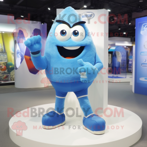 Blue Engagement Ring mascot costume character dressed with a V-Neck Tee and Foot pads