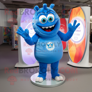 Blue Engagement Ring mascot costume character dressed with a V-Neck Tee and Foot pads